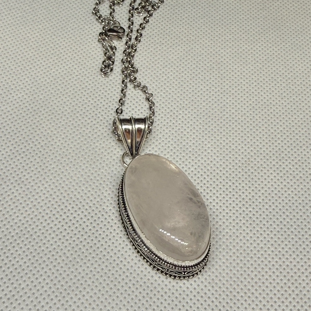 Large Sterling Silver Oval Statement Pendant Neck… - image 1
